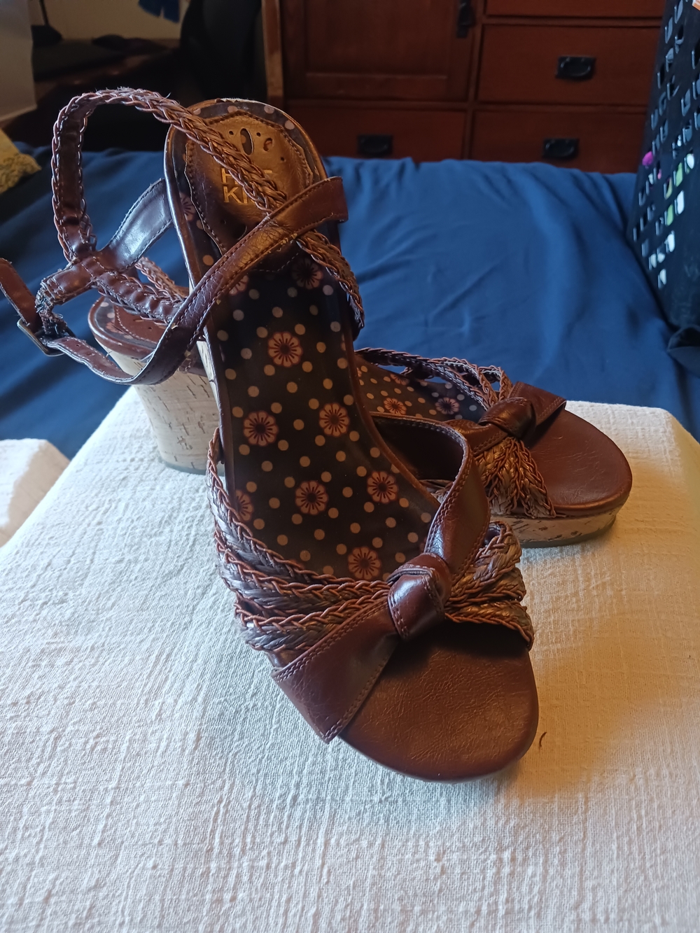 Hot Kiss Brown Braided Wedge Sandals